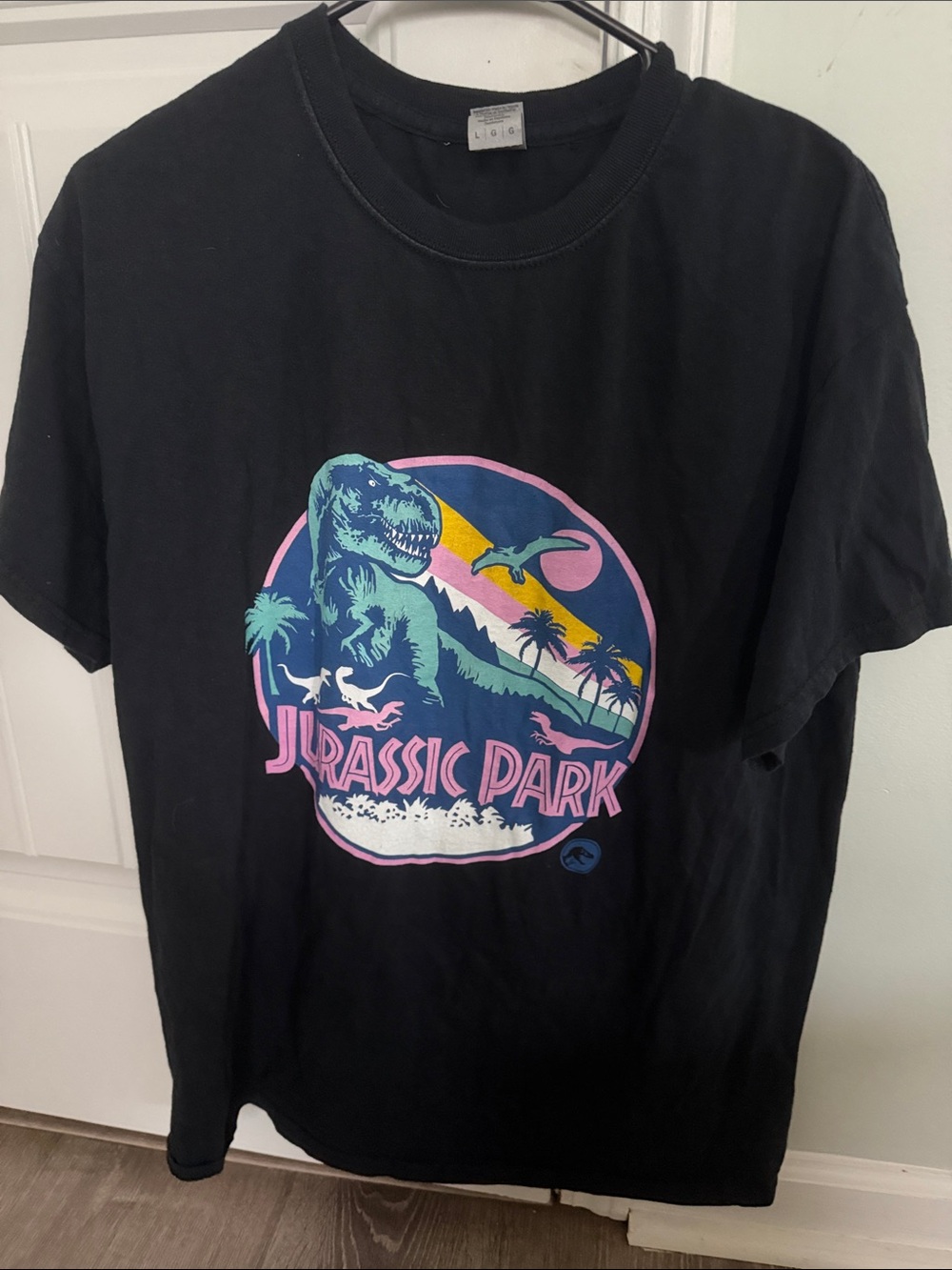 Gildan Black Jurassic Park Neon Logo Tee